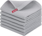 Homaxy 100% Cotton Waffle Weave Kitchen Dish Cloths, Ultra Soft Absorbent Quick Drying Dish Towels, 12 x 12 Inches, 6-Pack, Light Gray
