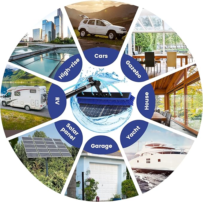 Water Fed Pole Kit, 26 FT Length Adjustable Solar Panel Window Cleaning Brush and Pole, 4-26ft Aluminium Pole Window Washing Kit for Cleaning Windows, Solar Panels and Roof