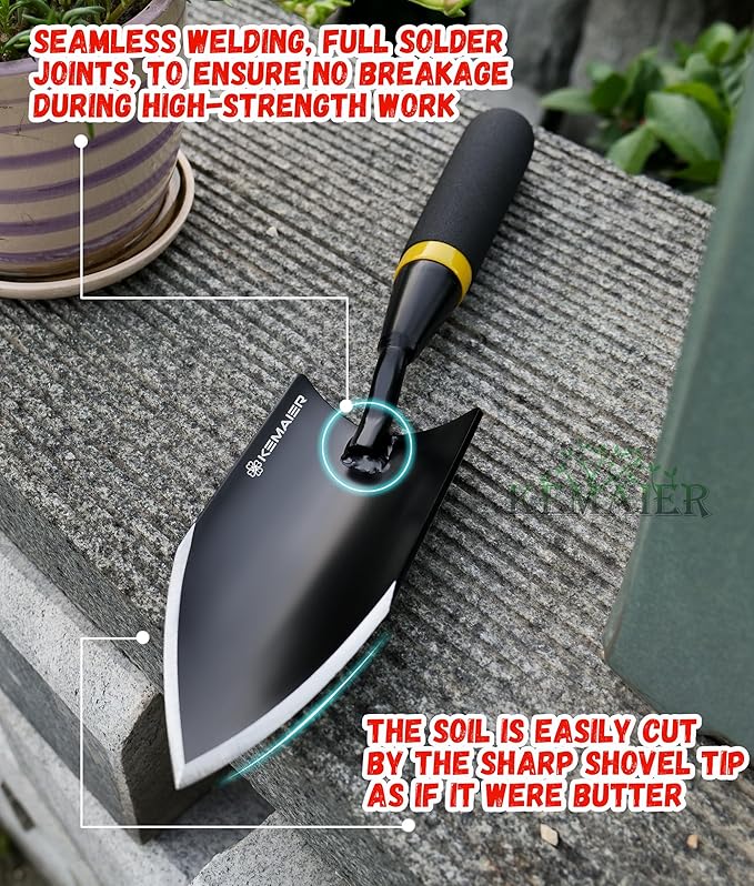 Heavy-Duty Gardening Hand Trowel with Sheath - Stainless Steel Garden Shovel Featuring a Rubberized Handle, Perfect for Diligent Farmers' Soil Planting, Digging, and Transplanting
