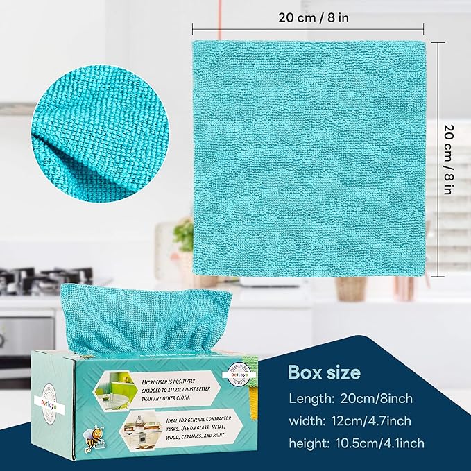 40 Pack Microfiber Cleaning Cloth with Box, Scratch & Streak-Free, Bulk Towels for Home, Reusable Microfiber Towels for Cars, Cleaning Rags, 8 x 8 in, Blue