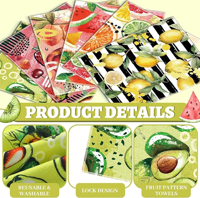 36 Count Reusable Cleaning Cloths Washable Cotton Kitchen Towels for Home(Fruit Style,Fresh Color)
