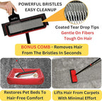 Dog Hair Carpet Rake – Cat and Dog Carpet Hair Removal Tool with Flex and Grab Bristles and Tri-Flex Rubber Edge – Adjustable Handle for Easy Fur Removal on Stairs Furniture Pet Beds Cat Towers