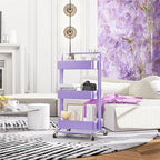 Metal Rolling Storage Cart, 3-Tier Utility Cart with Wheels, Multifunctional Organizer Storage for Kitchen, Bedroom, Office, Laundry Room, Dorm Room Essentials (Purple)