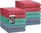 Homaxy Premium Kitchen Towels(18”x 28”, 12 Pack), Large Cotton Kitchen Hand Towels, Flat and Terry Dish Towels, 380 GSM Highly Absorbent Tea Towel Set with Hanging Loop, Navy Blue/Red/Green