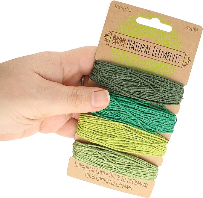 The Beadsmith 100% Hemp Cord – Emerald Colors – 1mm, 30 Foot Spool, 20LB Test Strength – Twine for Jewelry Making, Macrame, Paper Crafts, Gardening, Scrapbooking, Home Décor, DIY String Art & More