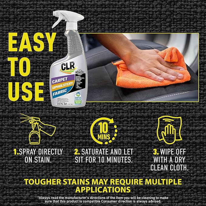 CLR Brands Automotive Carpet, Upholstery & Fabric Cleaner, 22 oz. Spray Bottle, Fast-Acting Stain Remover, Cleans Mud, Coffee, Ink, Blood and More, Automotive Carpet and Upholstery Cleaner