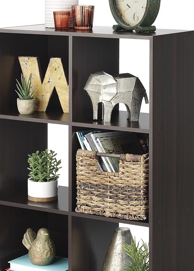 Whitmor 6 Cube Storage Organizer, 3 Tier Stackable Mdf Wood Bookcase, Open Storage Display Bookshelf, Storage Cabinet for Living Room, Bedroom, Home, Office, 23.7"L x 11.7"W x 35.2"H, Black