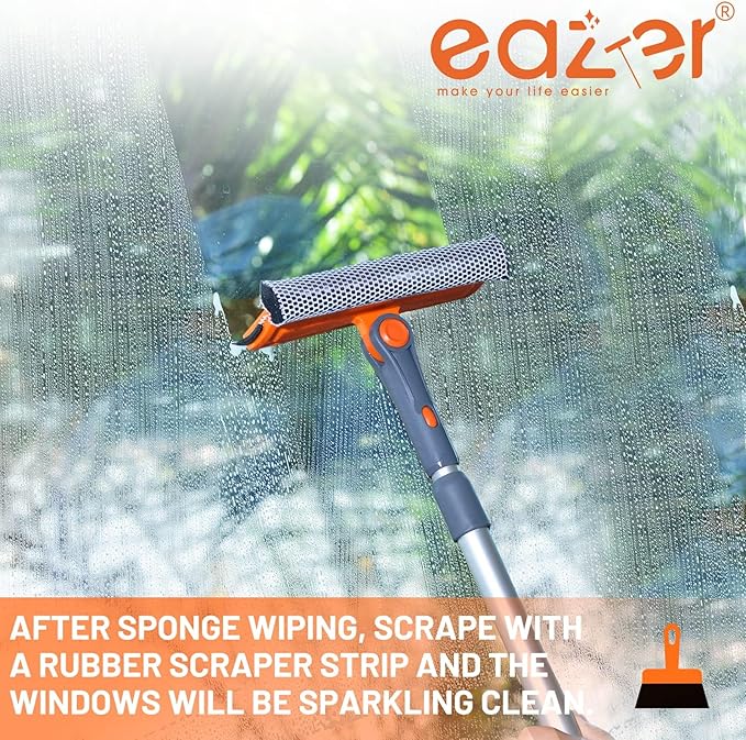 eazer Professional Window Squeegee, 2-in-1 Rotatable Squeegee for Window Cleaning Kit, Window Cleaner Tool, Window Washing Equipment Kit with Extension Pole (20''-30'') for Shower/Windshield