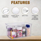 Clear Plastic Storage Bins, Pantry Organizers and Storage Containers Fridge Organizer Bins Kitchen Cabinet Organizer for Organizing Home, Bathroom, Freezer, Refrigerator. (10 x 7.3 x 5)