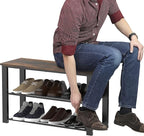Simple Houseware Wood Top Shoe Storage Bench for Entryway, Rustic Brown