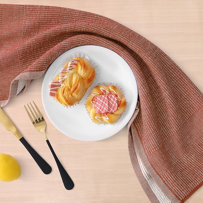 Homaxy Premium Kitchen Towels(18”x 28”, 6 Pack), Large Cotton Kitchen Hand Towels, Flat and Terry Dish Towels, 380 GSM Highly Absorbent Tea Towel Set with Hanging Loop, Rust