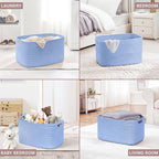 86L Large Baby Girls Laundry Basket for Nursery Storage,Cute Woven cotton Rope Baskets for Kids Toy，Gifts, Boho Square Wicker Blanket hamper for Living Room,Bedroom Dirty Clothes,Blue Purple