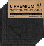 SUPERSCANDI 6 Pack Swedish Dishcloths for Kitchen - 100% Biodegradable & Compostable Reusable Paper Towels Washable, Food-Safe & Without Plastic - Dish Rags Suitable for Any Surface, Black