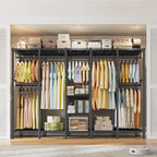 Raybee 88.2" W Clothes Rack Heavy Duty Clothing Racks for Hanging Clothes Extra Wide Portable Closet Loads 1200LBS Freestanding Garment Rack for Bedroom 88.2" W x 75.6" H x 15.7" D, Black