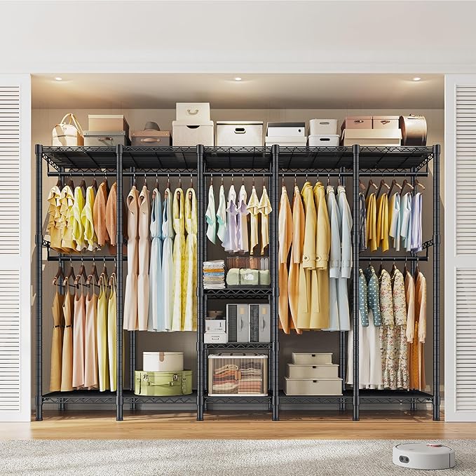 Raybee 88.2" W Clothes Rack Heavy Duty Clothing Racks for Hanging Clothes Extra Wide Portable Closet Loads 1200LBS Freestanding Garment Rack for Bedroom 88.2" W x 75.6" H x 15.7" D, Black