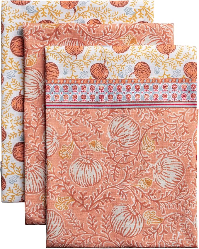 Maison d' Hermine Kitchen Towels Set of 3 100% Cotton 27.50" x 20" Reusable Cloth Tea Dish Towels Absorbent with Hanging Loop for Kitchen, Home, Dining, Cocktail Parties (Harvest Festival)