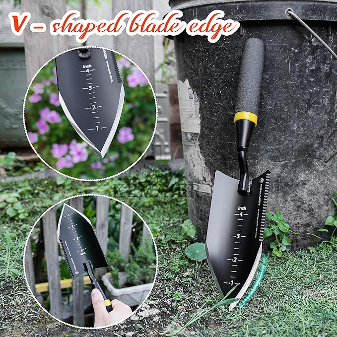 Heavy - Duty Trowel Garden Tool - Stainless Steel Serrated Hand Shovel for Effortless Digging, Weed Control, and Precise Bulb Planting with Included Sheath