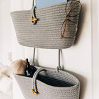OrganiHaus 3-Tier Hanging Organizer, Gray Cotton Rope Baskets for Wall or Door – Boho Nursery & Home Storage