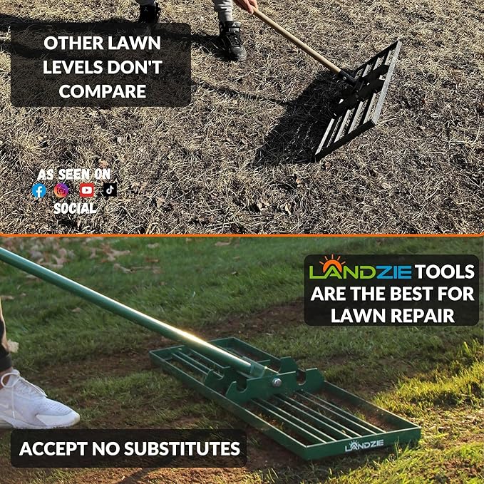 LANDZIE - The Original Lawn Leveling Rake – 24" Steel Handle Yard Leveler, Lawn Level Tool for Creating a Flat Surface - Works for Soil, Dirt, Topdressing, and Ground