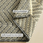 Bath Rugs Boho Bath Mat,Upgraded Waffle Bath mat,Super Absorbent Non Slip Bath Rugs,Machine Washable Rugs for Shower Room, Rubber Backing Bath Mats, Ultra Soft,Bluish Grey & Yellow,19"*48"