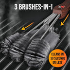 Kona 360 Clean Grill Brush - 18 inch Best BBQ Grill Brush - Wood Grain Designer Handle - Stainless Steel 3-in-1 Grill Cleaner Provides Effortless Cleaning