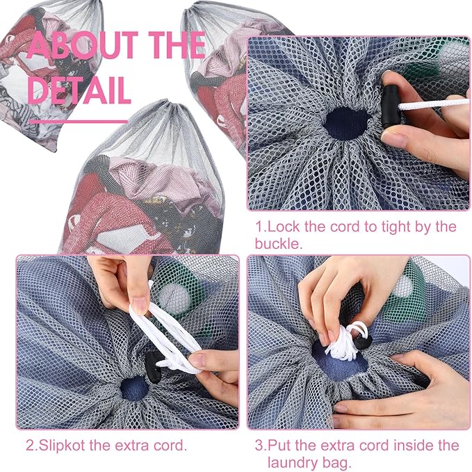 Berlune 30 Pack 24 x 36 Inches Large Mesh Bags for Laundry, Wash bags, Sturdy Mesh Material Closed with Drawstring, Factory, University, Dormitory, Travel and Apartment Dweller (Gray)