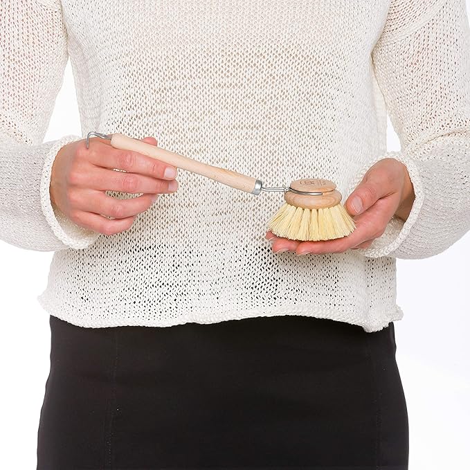 REDECKER Tampico Fiber Bristle 2-Inch All-Purpose Kitchen Dish Scrub Brush with Beechwood Handle - Bamboo Dish Brush Alternative for Pots, Pans, and Kitchen Utensils - Wood Dish Brush