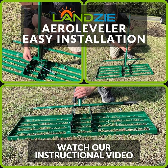 Landzie AeroLeveler - The Lawn Leveling Rake That Never Flips - Patented 48" inch Wide Pneumatic Lawn Level for Yard, Dirt, Soil, Sand, Provides Stability and Control (Pneumatic 48" Leveling rake)