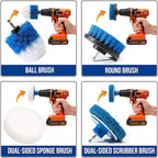 RevoClean 4 Piece Scrub Brush Power Drill Attachments-All Purpose Time Saving Kit-Perfect for Cleaning Grout, Tile, Counter, Shower, Grill, Floor, Kitchen, Blue & White