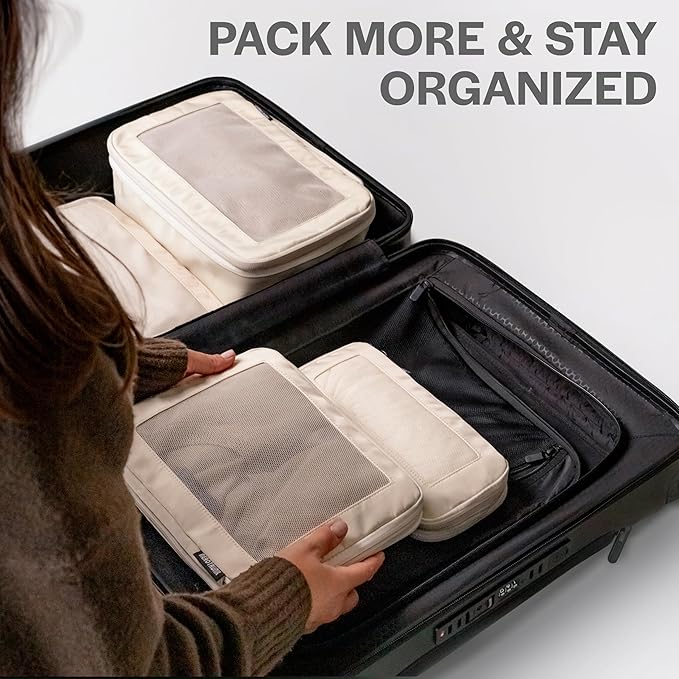 Compression Packing Cubes for Travel - Luggage Organizer Bags - Double Zipper Packing Cubes for Suitcases (6-Pack, Mocha)
