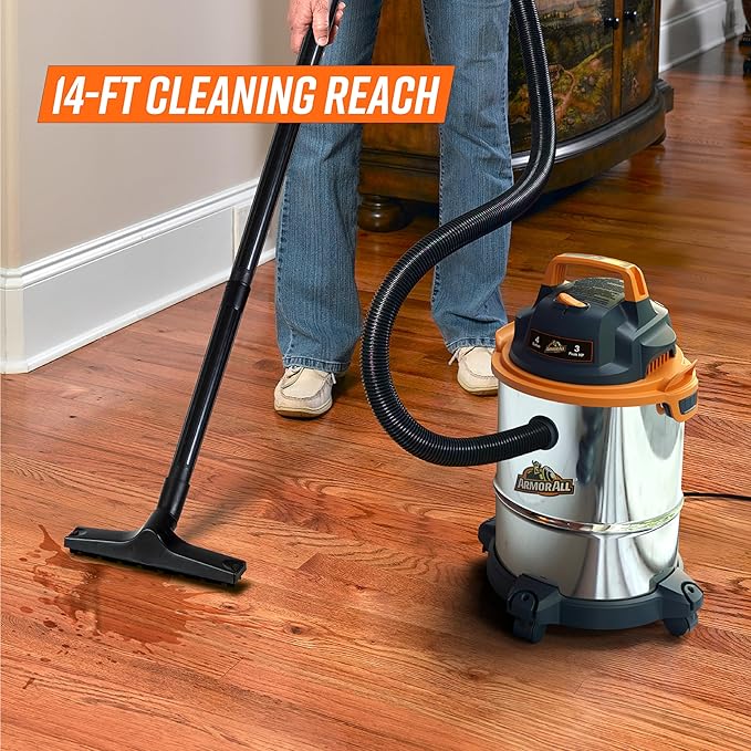 Armor All VO408S 0901 4 Gallon 3 Peak HP Stainless Steel Wet/Dry Vacuum, Orange