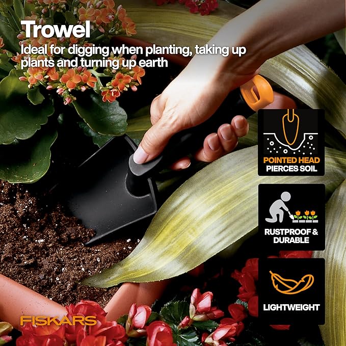 Fiskars Vegetable Garden Tool Set with Vegetable Shears, Seed Sower, Trowel, Cultivator, Weeder, and L/XL Garden Gloves for Indoor or Outdoor Gardening (6 Piece Kit)