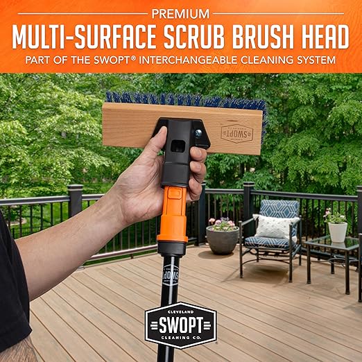 SWOPT 10” Premium Multi-Surface Scrub Brush Head — Cleaning Head Interchangeable with All SWOPT Cleaning Products for More Efficient Cleaning and Storage — Clean Driveways, Decks, and Siding