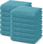 Homaxy 100% Cotton Waffle Weave Kitchen Dish Towels, Ultra Soft Absorbent Quick Drying Cleaning Towel, 13 x 28 Inches, 12-Pack,Lake Blue