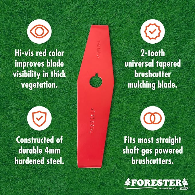 FORESTER 12" Universal Mulching Blade - Brush Cutter Blade for Weedeater | Tapered Steel Brushcutter Attachment | Fits 1" and 20mm Arbor