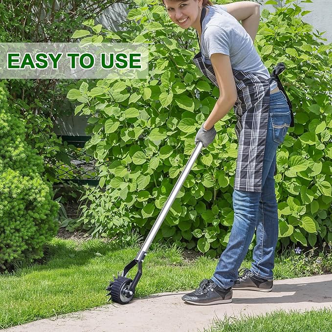 Wheel Rotary Edger Lawn Tool, Sidewalk 66.7Inch Manual Lawn Edger, Grass Edge Trimmer, Adjustable Stainless Steel Handle with Cushion Grip，Soil, Garden and Yard Tool