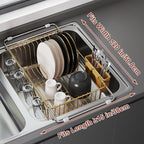 JASIWAY Gold in Sink Dish Drying Rack, Expandable Stainless Steel Small Dish Rack Over Kitchen Sink, Plate Drainer Strainer with Cutlery Holder & Cup Holders, Counter Space Saving Wire Dryer Rack