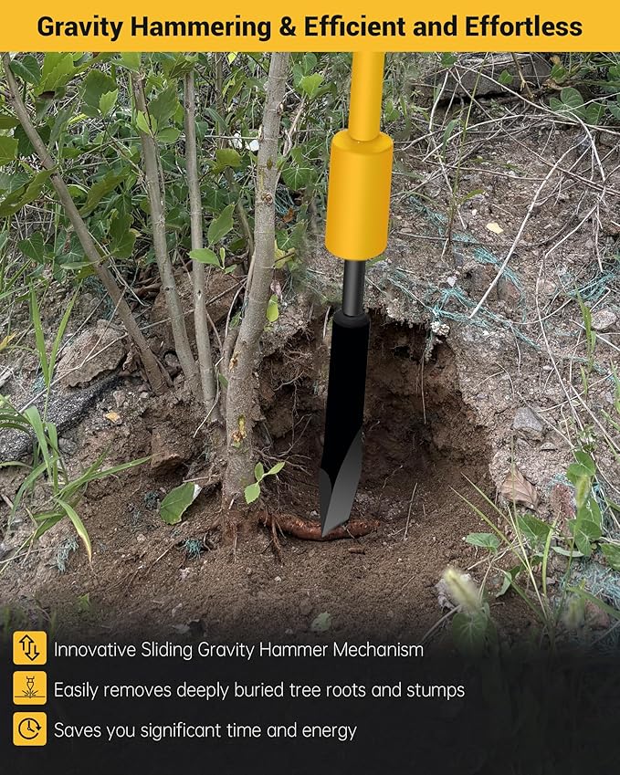 Heavy Duty Tree Root Removal Tool, Root Cutting Shrub Cutter Remover Tool Spade Bar, Fit for Bamboo, Tree Roots, Rocks, Shrubs, Bushes, Stumps. Sliding Gravity Hammer Mechanism