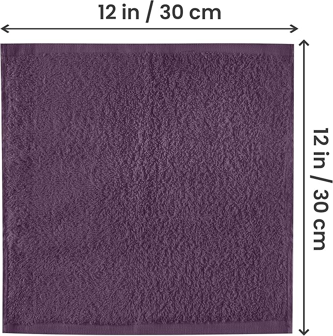 Utopia Towels 12 Pack Cotton Washcloths Set, 100% Ring Spun Cotton, Premium Flannel Face Cloths, Highly Absorbent and Soft Feel Fingertip Towels, Plum