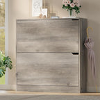 BORNOON Shoe Cabinet with 2 Flip Drawers, Slim Narrow Shoe Storage Cabinet, Freestanding Shoe Organizer with Adjustable & Removable Shelves, Top Display Shelf for Entryway, Hallway, Foyer, Closet