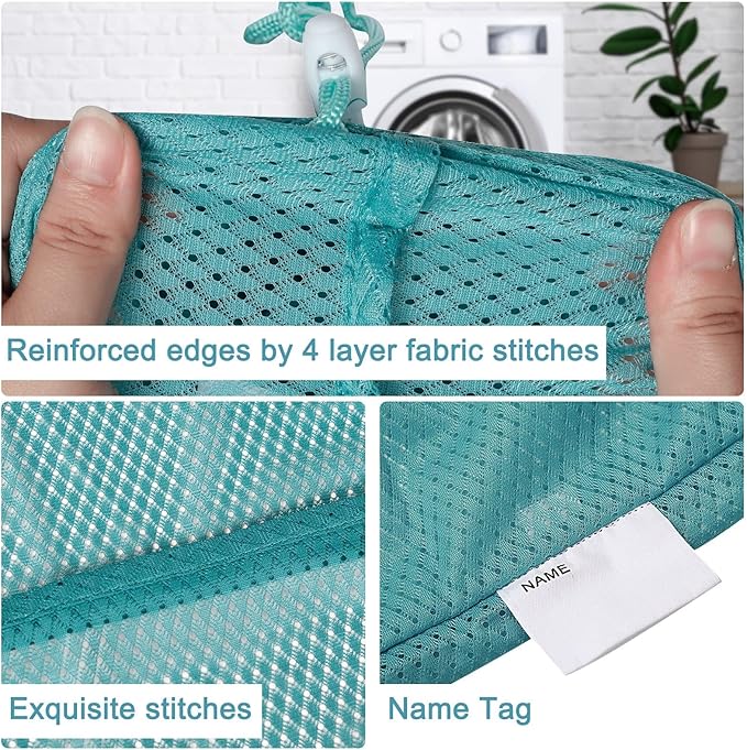 Polecasa Heavy Duty Diamond Large Mesh Laundry Bag with ID Tag and Locking Drawstring Closure - 24 x 36 inches - Laundry Hamper Liner, Washable Laundry Bags for Travel, Sports, Dorms (Aqua)