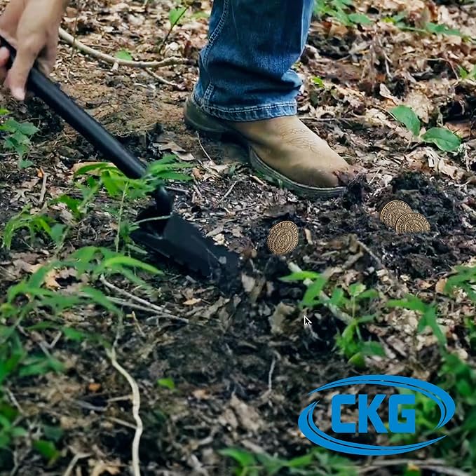 CKG Metal Detecting Shovel Digging Tool with Double Serrated Blade – Heavy Duty Digger Garden Root Cutter T-Handle Spade Professional Metal Detector Accessories, Single
