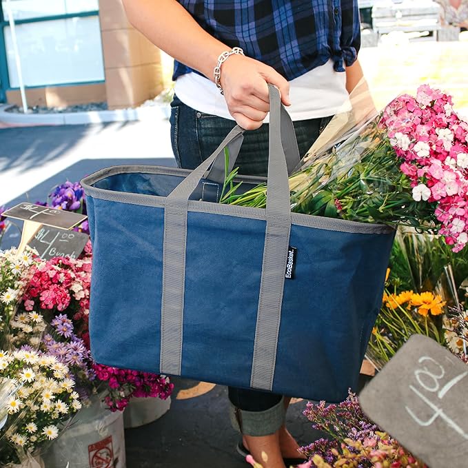 CleverMade EcoBasket 30L Collapsible Tote Basket 3 Pack – Reusable Grocery Tote That Stands Upright, Foldable Shopping Basket for Car Trunk Storage, Heavy Duty Utility Bag, 30 lb Capacity - Gray
