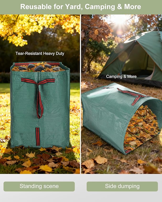 Leaf Rake Set: Adjustable Metal Leaf Rake with Expandable Head, 53 Gallon Reusable Collapsible Leaf Bag & Leaf Scoops Pick Up - Garden Leaf Collector Bag Holder Tools Lawn Yard Waste Cleaning