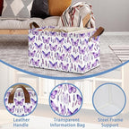 Lavender Storage Baskets,Purple Butterfly Foldable Organizer Bin with Handles for Home Living Room Bedroom Closet Box 17x11.5x10Inch