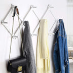 Dseap Accordian Wall Hanger: 16” High Wooden Wall Expandable Coat Rack, Hat Rack Holder, Accordion Hook for Baseball Caps, Coats, Mugs, 10 Peg Hooks, White
