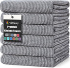 Homaxy Premium Kitchen Towels(18”x 28”, 6 Pack), Large Cotton Kitchen Hand Towels, Flat and Terry Dish Towels, 380 GSM Highly Absorbent Tea Towel Set with Hanging Loop, Grey