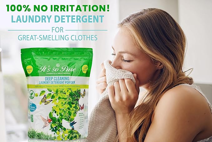 It’s So Pure All Natural Laundry Detergent Powder – Deep Cleaning, Removes Dirt, Grease, Stains – Non-toxic, Vegan, Fragrance Free Laundry for Sensitive Skin, HE Compatible (100 Loads)