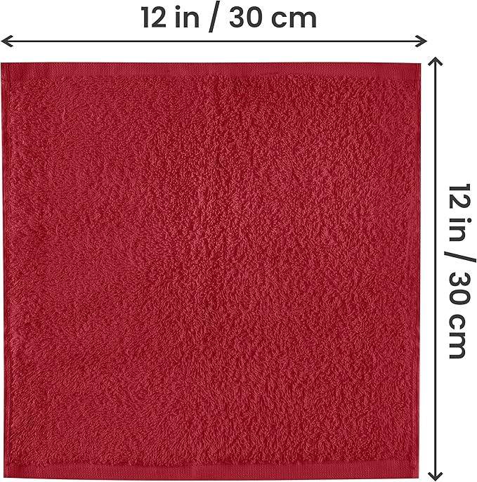 Utopia Towels 24 Pack Cotton Washcloths Set, 100% Ring Spun Cotton, Premium Quality Flannel Face Cloths, Highly Absorbent and Soft Feel Fingertip Towels, Red
