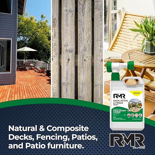 RMR Deck, Patio, & Fence Wash - Commercial-Grade Outdoor Stain Remover for Mold, Mildew, and Algae, 64 Ounce Bottle with Hose-End Adapter